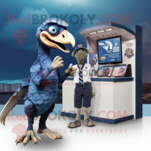 Navy Deinonychus mascot costume character dressed with a Wrap Skirt and Watches