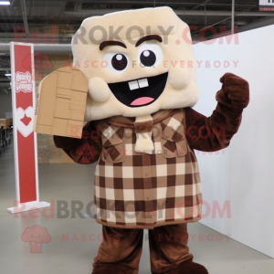 Beige Chocolate Bars mascot costume character dressed with a Flannel Shirt and Mittens