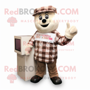 Beige Chocolate Bars mascot costume character dressed with a Flannel Shirt and Mittens