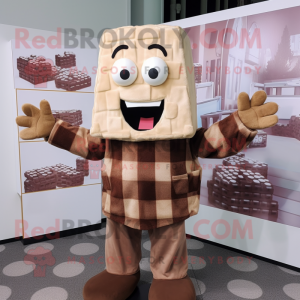Beige Chocolate Bars mascot costume character dressed with a Flannel Shirt and Mittens