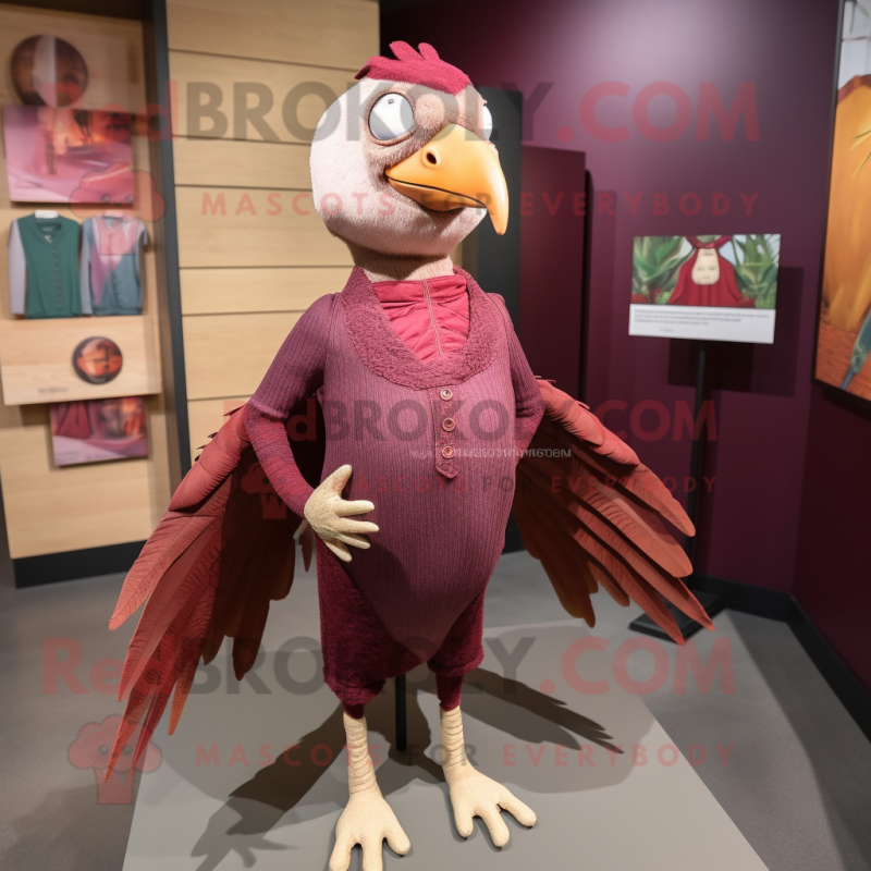 Maroon Pheasant mascot costume character dressed with a Mom Jeans and Shawl pins