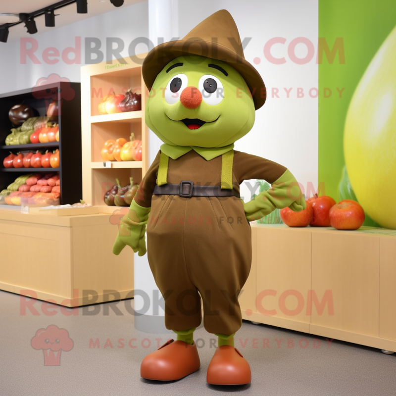 Olive Apple mascot costume character dressed with a Culottes and Berets