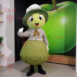 Olive Apple mascot costume character dressed with a Culottes and Berets