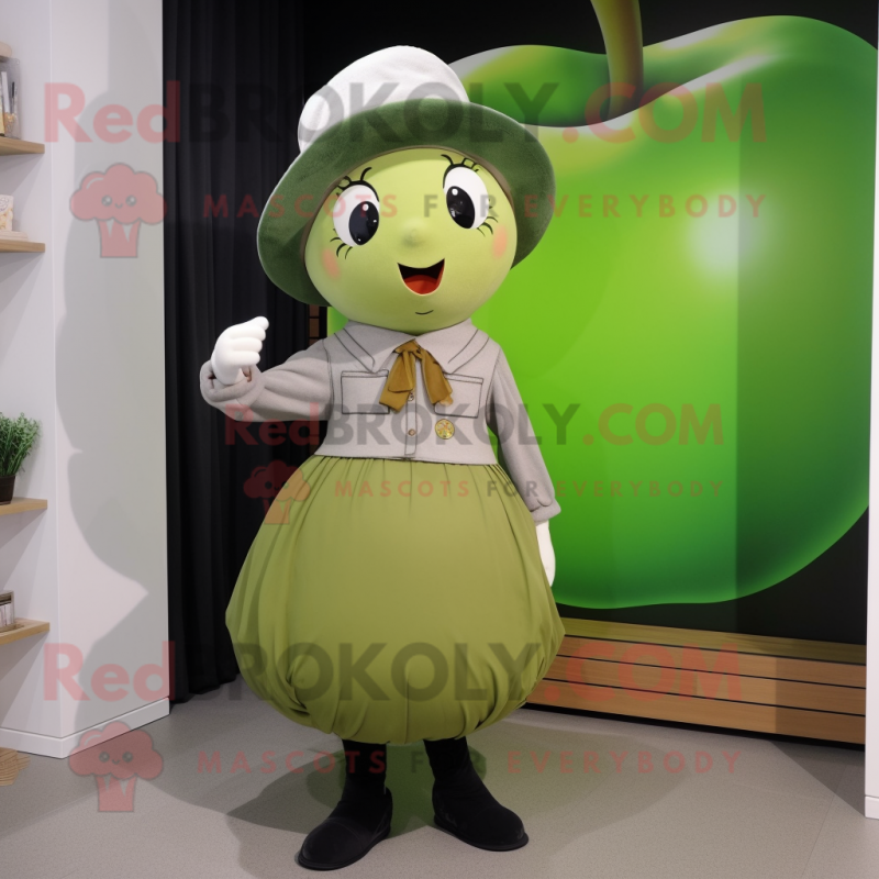 Olive Apple mascot costume character dressed with a Culottes and Berets