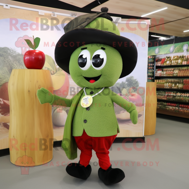 Olive Apple mascot costume character dressed with a Culottes and Berets