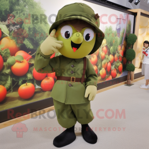 Olive Apple mascot costume character dressed with a Culottes and Berets
