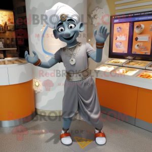 Gray Tikka Masala mascot costume character dressed with a Capri Pants and Bracelet watches