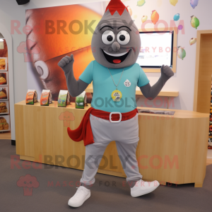 Gray Tikka Masala mascot costume character dressed with a Capri Pants and Bracelet watches