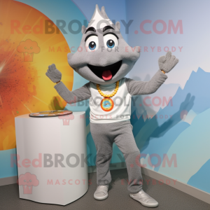 Gray Tikka Masala mascot costume character dressed with a Capri Pants and Bracelet watches