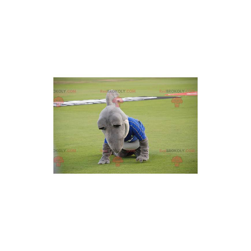 Mascotte de requin gris et blanc en tenue de sport - Mascotte de requin gris et blanc en tenue de sport -