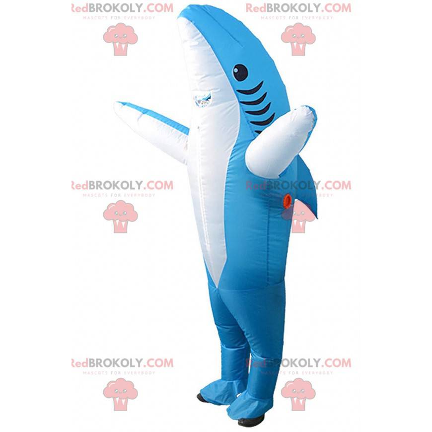 Mascote inflável de tubarão azul, fantasia de tubarão gigante -