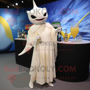 Cream Stingray mascot costume character dressed with a Cocktail Dress and Wraps