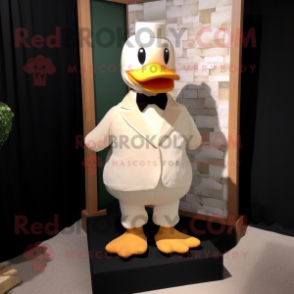 Cream Duck mascot costume character dressed with a Turtleneck and Bow ties