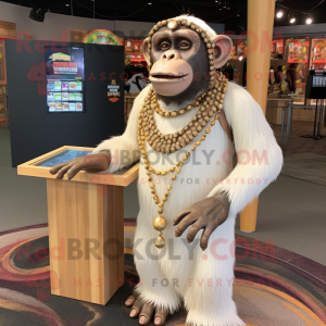 Cream Chimpanzee mascot costume character dressed with a Maxi Dress and Necklaces