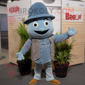 Gray Beet mascot costume character dressed with a Denim Shirt and Hats
