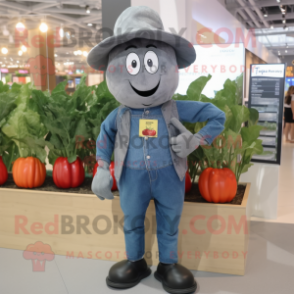 Gray Beet mascot costume character dressed with a Denim Shirt and Hats