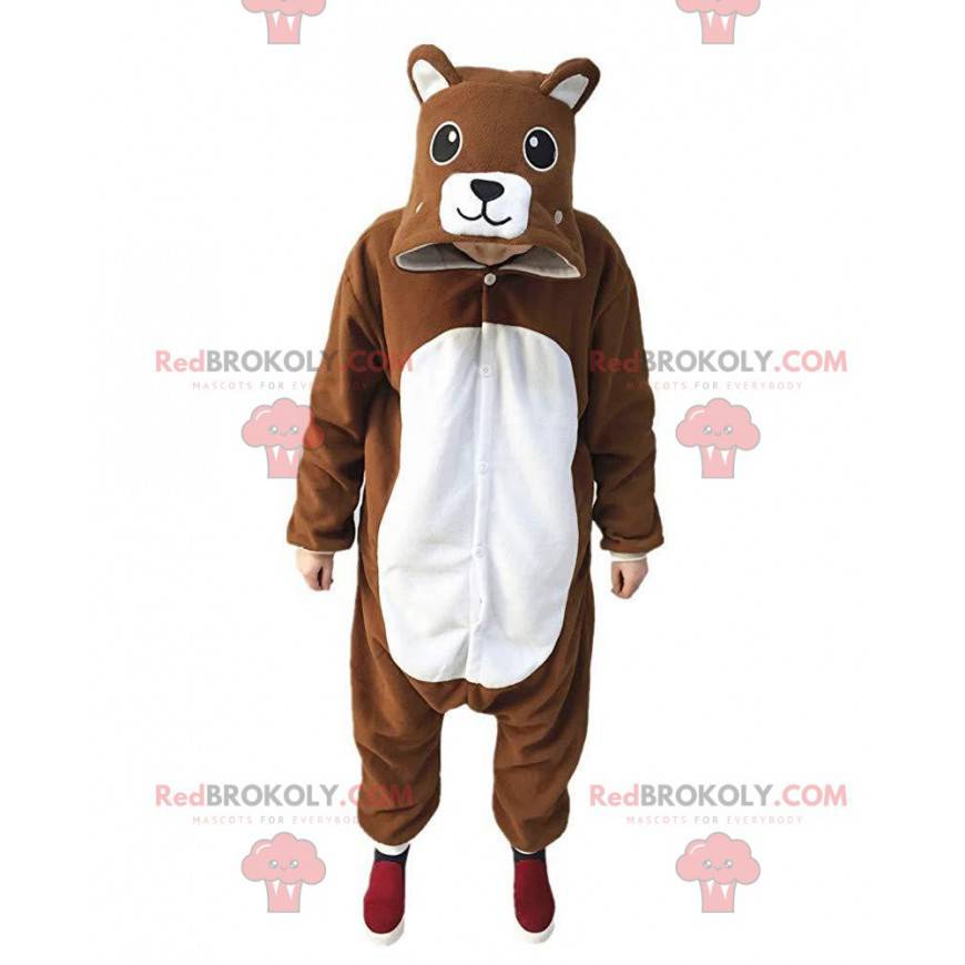 Brown and white teddy bear pajamas, costume combination -