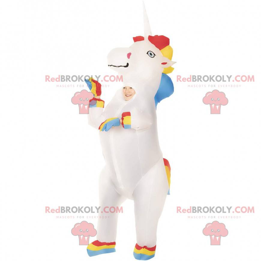 Mascotte de licorne gonflable très colorée, costume de licorne Mascotte de licorne gonflable très colorée, costume de licorne