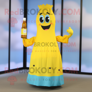 Cyan Bottle Of Mustard mascot costume character dressed with a Dress and Foot pads