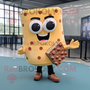 Brown Grilled Cheese Sandwich mascot costume character dressed with a Flare Jeans and Eyeglasses