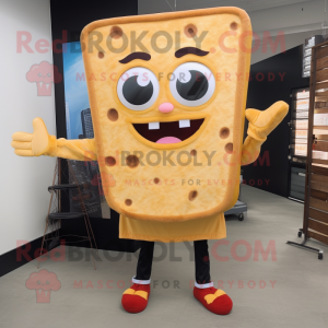 Brown Grilled Cheese Sandwich mascot costume character dressed with a Flare Jeans and Eyeglasses