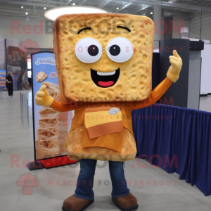 Brown Grilled Cheese Sandwich mascot costume character dressed with a Flare Jeans and Eyeglasses