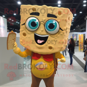 Brown Grilled Cheese Sandwich mascot costume character dressed with a Flare Jeans and Eyeglasses