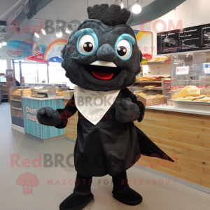 Black Fish And Chips mascot costume character dressed with a Jeggings and Brooches