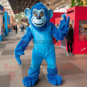 Blue Chimpanzee mascot costume character dressed with a Jumpsuit and Anklets