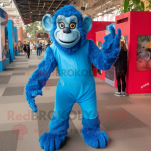Blue Chimpanzee mascot costume character dressed with a Jumpsuit and Anklets