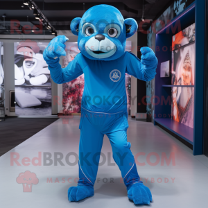 Blue Chimpanzee mascot costume character dressed with a Jumpsuit and Anklets