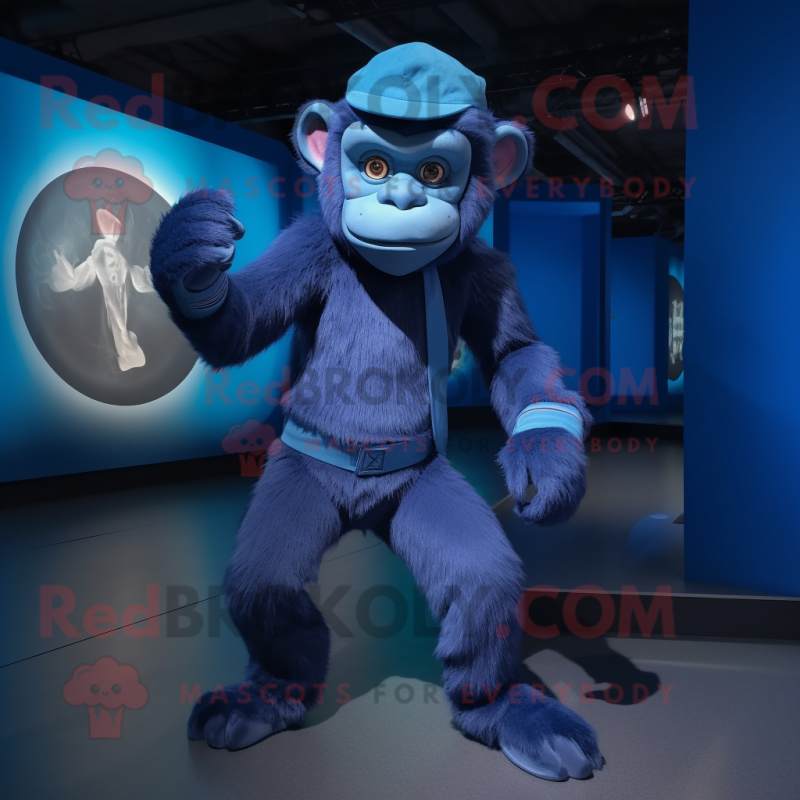 Blue Chimpanzee mascot costume character dressed with a Jumpsuit and Anklets