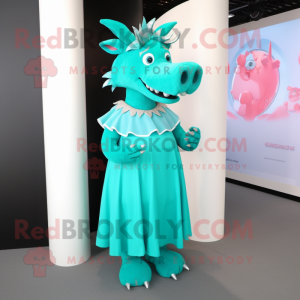 Cyan Wild Boar mascot costume character dressed with a A-Line Dress and Bracelets