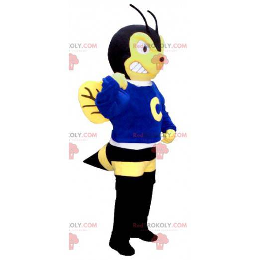 Mascote vespa amarela e preta parecendo agressivo -