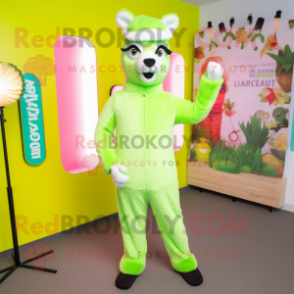 Lime Green Llama mascot costume character dressed with a Capri Pants and Headbands