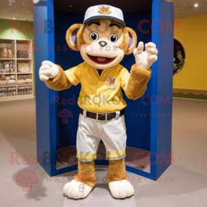 Gold Monkey mascot costume character dressed with a Baseball Tee and Bow ties