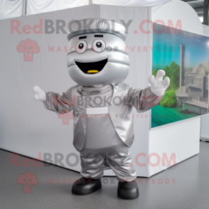 Silver Hamburger mascot costume character dressed with a Cargo Pants and Cufflinks