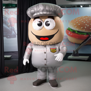 Silver Hamburger mascot costume character dressed with a Cargo Pants and Cufflinks