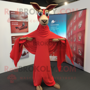 Red Gazelle mascot costume character dressed with a Turtleneck and Shawl pins