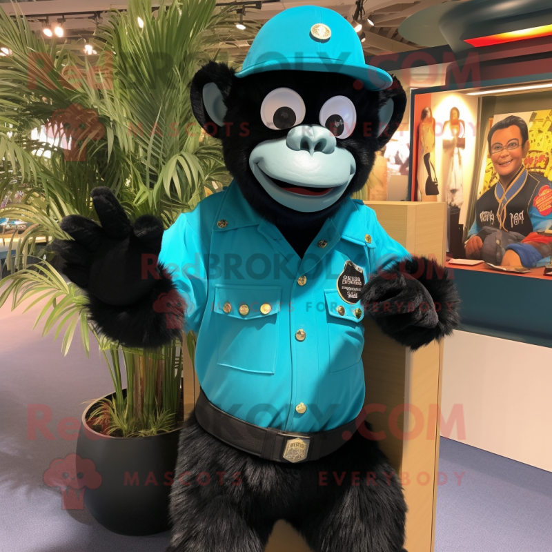 Turquoise Chimpanzee mascot costume character dressed with a Romper and Berets Turquoise Chimpanzee mascot costume character dressed with a Romper and Berets