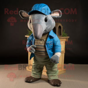 Blue Armadillo mascot costume character dressed with a Cargo Pants and Ties