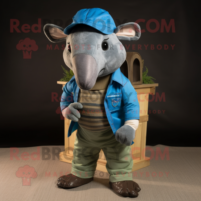 Blue Armadillo mascot costume character dressed with a Cargo Pants and Ties