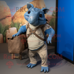 Blue Armadillo mascot costume character dressed with a Cargo Pants and Ties