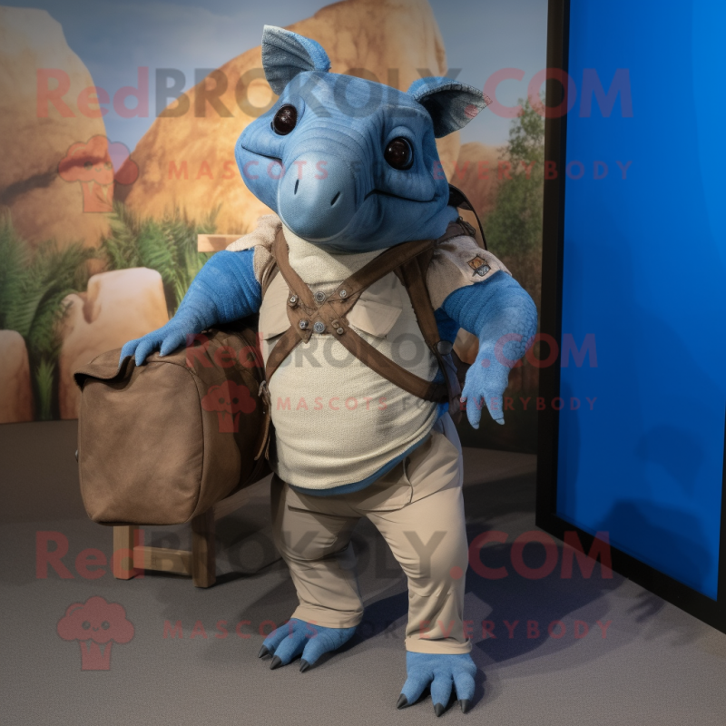 Blue Armadillo mascot costume character dressed with a Cargo Pants and Ties