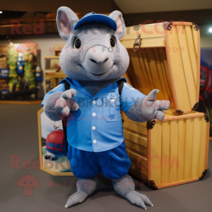 Blue Armadillo mascot costume character dressed with a Cargo Pants and Ties