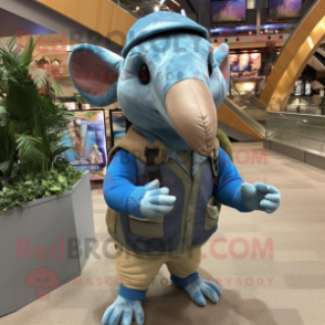 Blue Armadillo mascot costume character dressed with a Cargo Pants and Ties