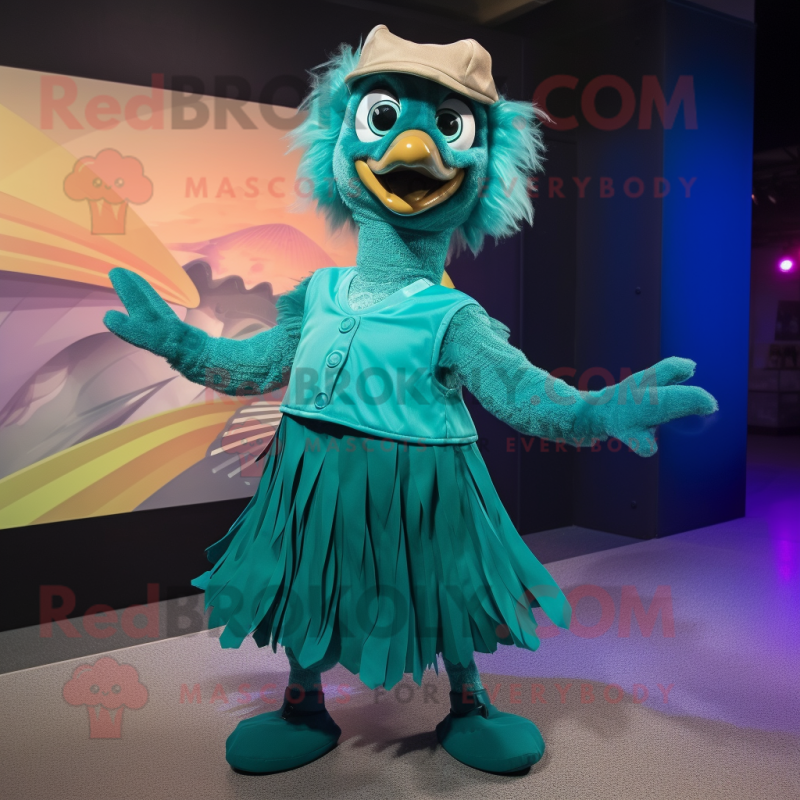 Teal Emu mascot costume character dressed with a A-Line Dress and Wraps