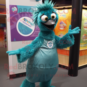 Teal Emu mascot costume character dressed with a A-Line Dress and Wraps