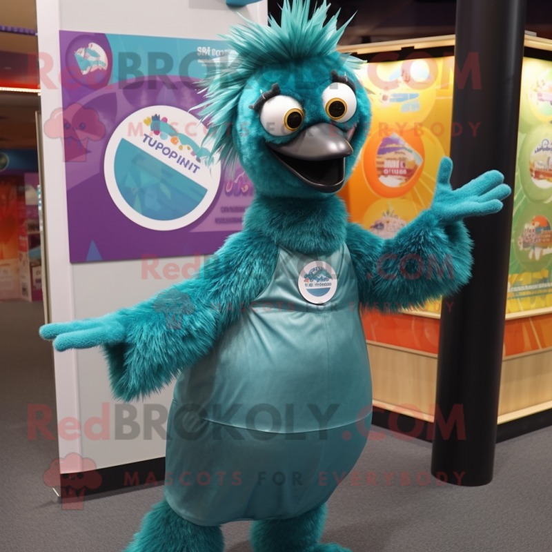 Teal Emu mascot costume character dressed with a A-Line Dress and Wraps