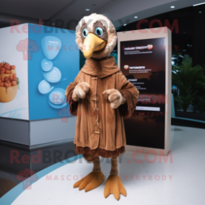 Brown Turkey mascot costume character dressed with a Raincoat and Wraps